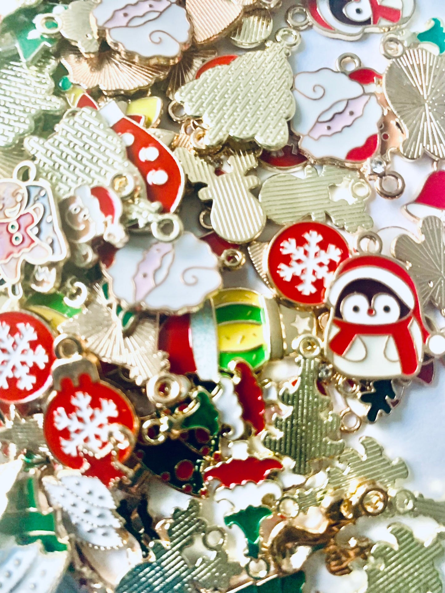 Christmas assorted enamel charms assorted styles bulk mix of colors and styles and sizes limited supply