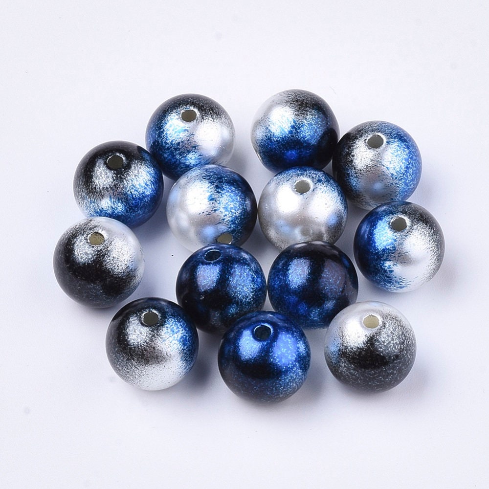 Blue gradient pearl beads, 4mm acrylic  mermaid  beads, midnight blue and silver shades pearly bead mix