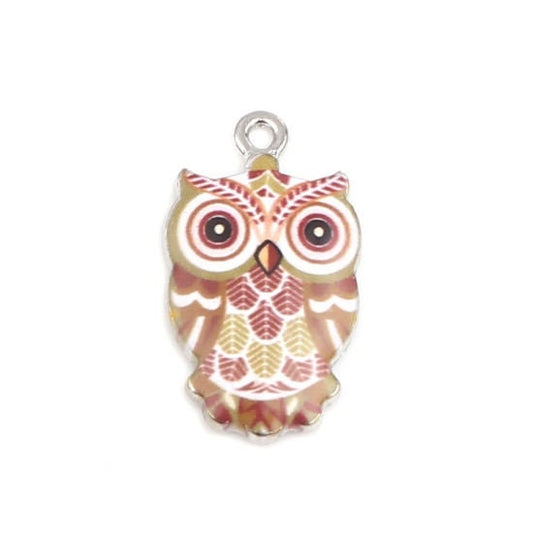 Brown Owl charms fancy patterned color enamel top alloy brown and gold owl styles charm metal charm lot silver back