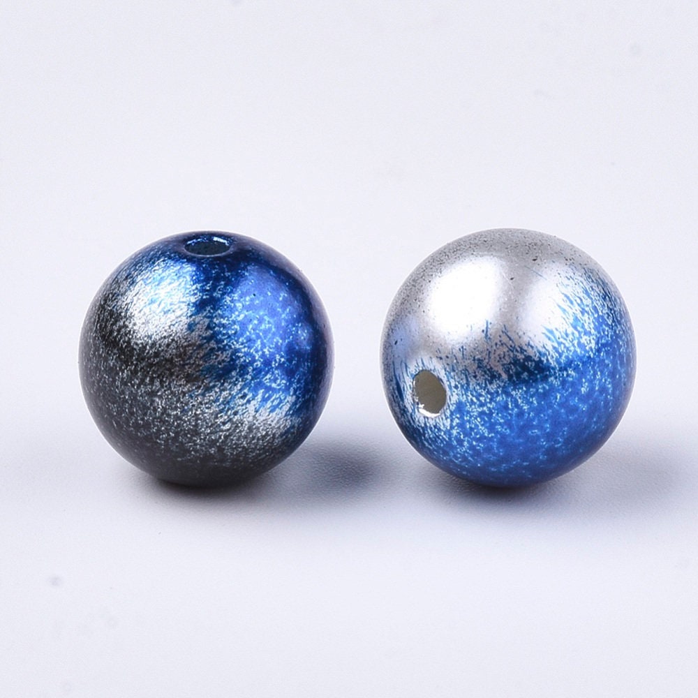 Blue gradient pearl beads, 4mm acrylic  mermaid  beads, midnight blue and silver shades pearly bead mix