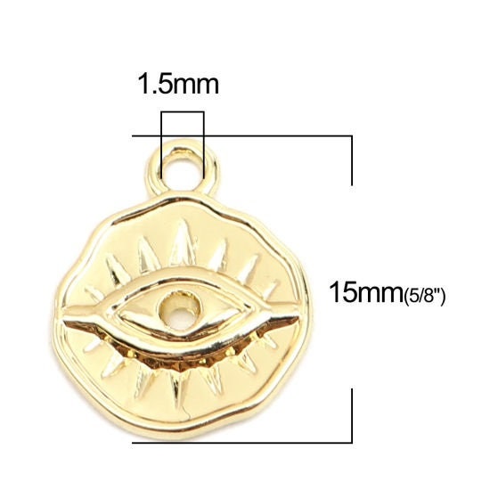 Gold Evil eye charm raised surface charm with pattern all in gold plated