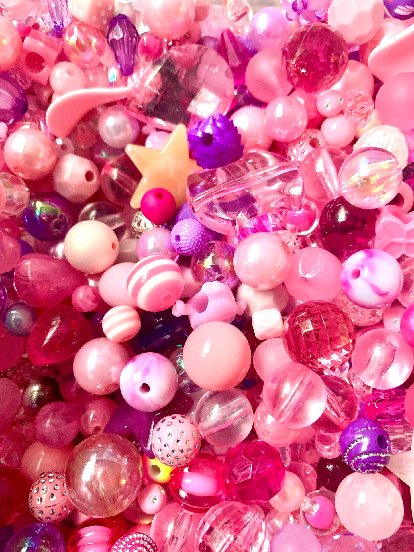 Pink bead mix , assorted beads bulk mix acrylic assorted beads pale pink, cream and purples blend of mixed sizes and shades and styles