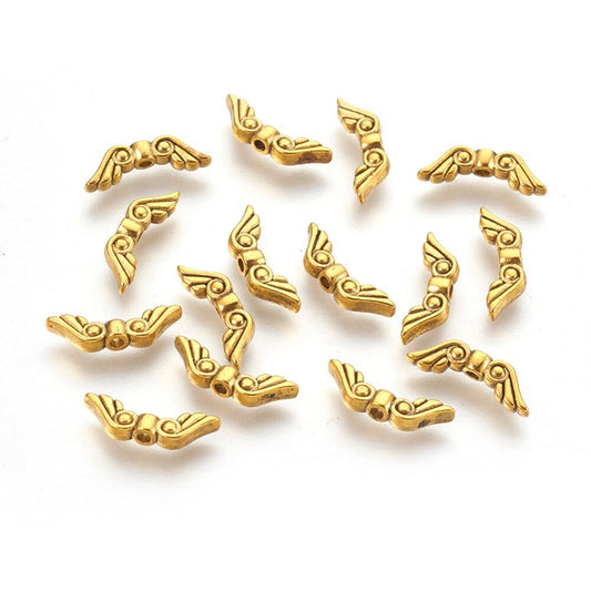 Angel wing gold spacer flying wings charm spacer lot with scrolls engraved wings antique gold spacer