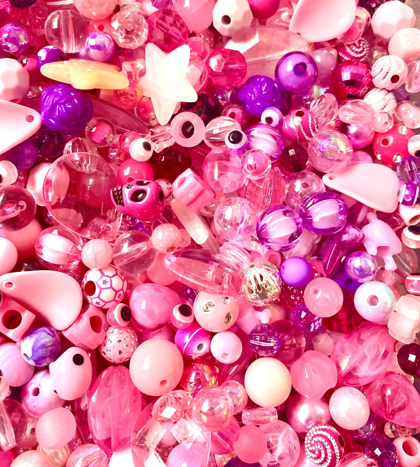 Pink bead mix , assorted beads bulk mix acrylic assorted beads pale pink, cream and purples blend of mixed sizes and shades and styles