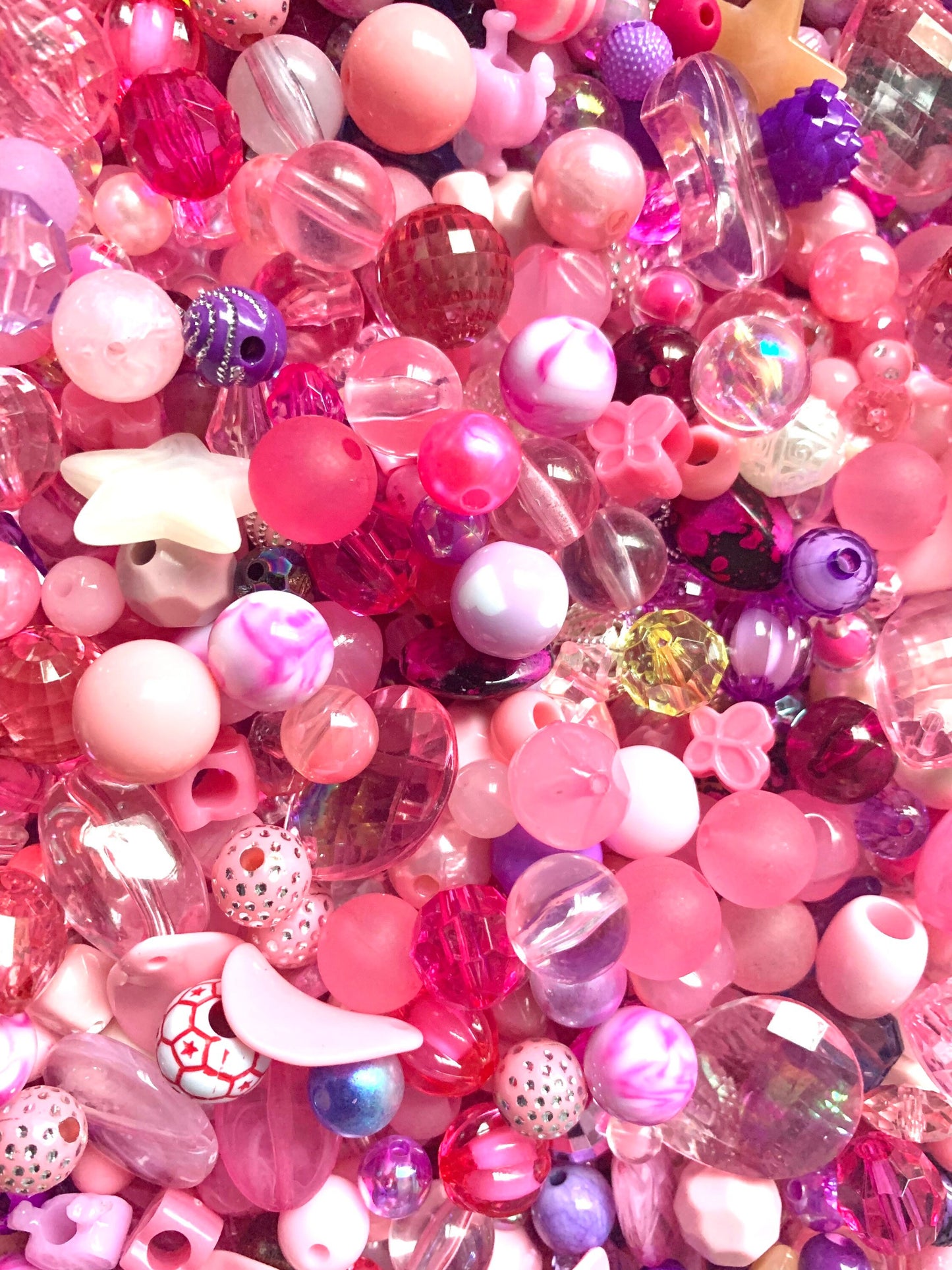 Pink bead mix , assorted beads bulk mix acrylic assorted beads pale pink, cream and purples blend of mixed sizes and shades and styles