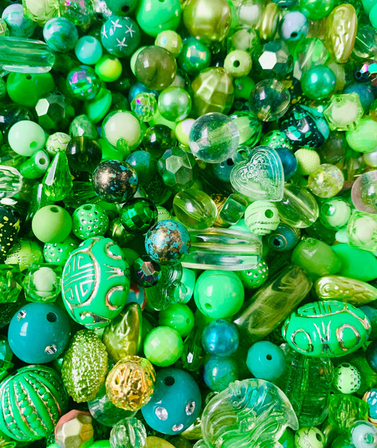 Green bead soup mix, beads bulk mix acrylic assorted beads Green theme blend of mixed sizes and shades different shapes and sizes