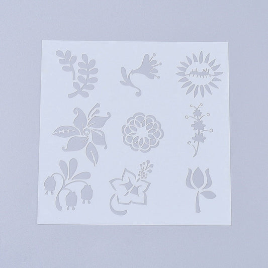 Plant stencil mix of 9 style flower and leaf assorted mix of styles stencil plastic template 13cm flexible stencil