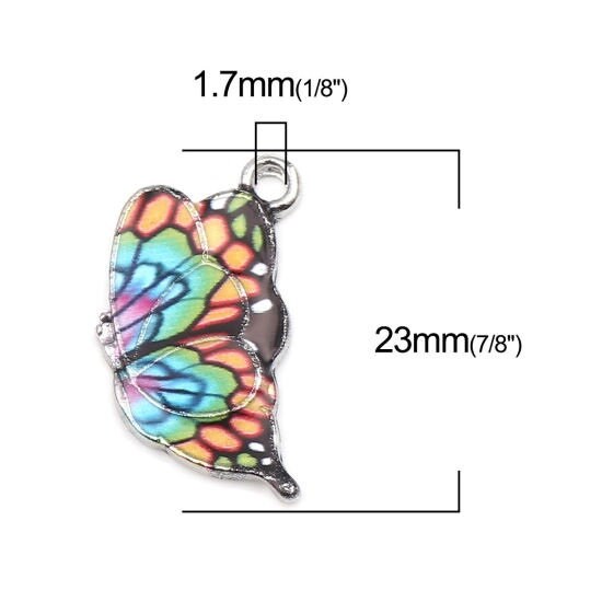 Butterfly charm, enamel with black and multicolor pattern , silver backed charm