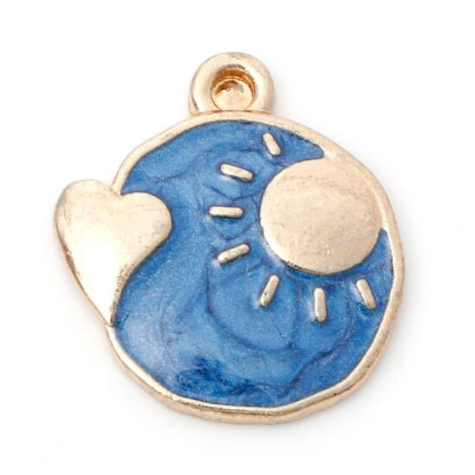 Galaxy sun charm, enamel swirled with heart gold plated charm