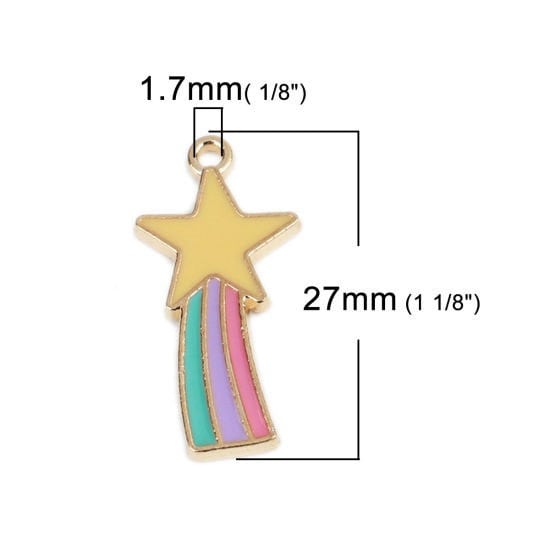 Rainbow charm, enamel star long gold plated charm, pendants and keychains