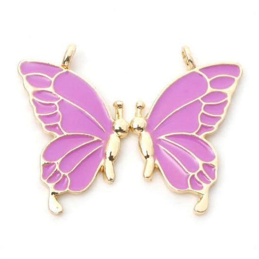 Purple butterfly charm set of 2, gold plated charm set,  one left facing and right facing, gift set pairs for pendants, large charm set