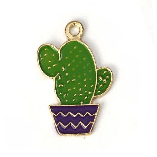 Cactus charms plant in a pot , gold plated desert charm