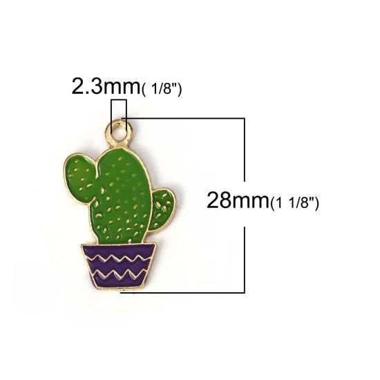 Cactus charms plant in a pot , gold plated desert charm