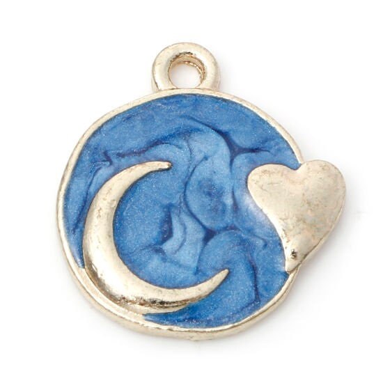 Galaxy moon charm, enamel swirled with heart gold plated charm