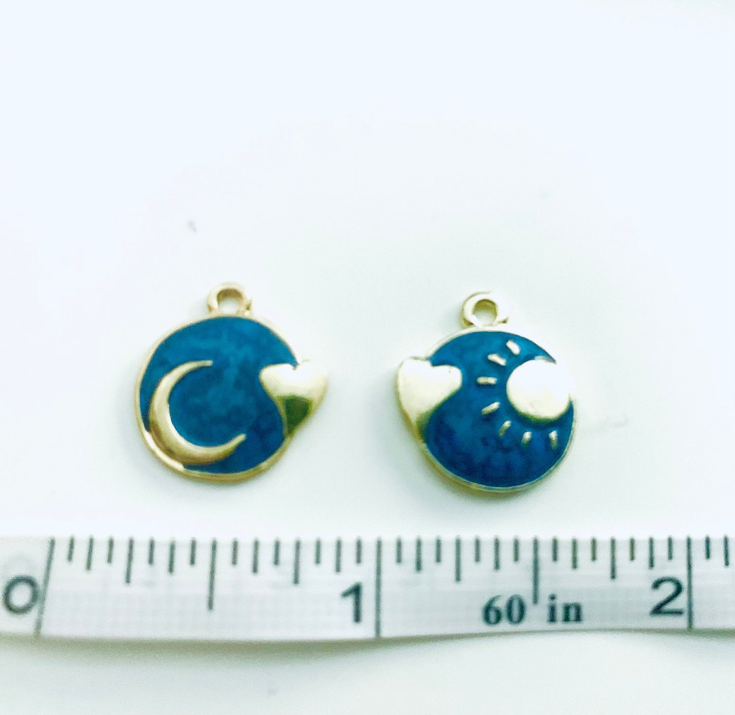 Galaxy moon charm, enamel swirled with heart gold plated charm, pearly enamel