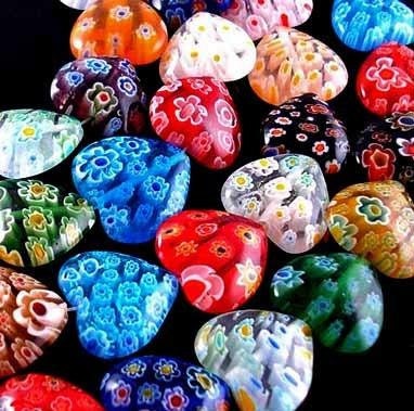 Millefiori Glass 8mm Heart Mixed Color Beads glass heart Spacer Focal bead fancy double sided