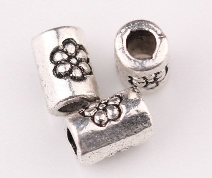 Silver Tube Flower bead Tibetan Silver Antique Cylinder Flower Spacer Bead