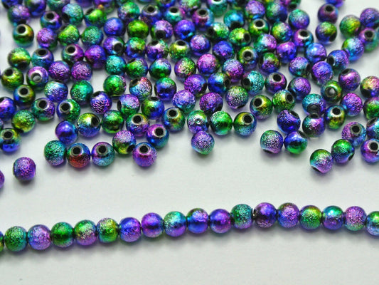 4mm rainbow Peacock Mixed Color Acrylic Bead Stardust Beads light colorful beads textured pattern beads