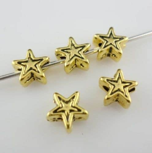 Star spacer bead, Tiny Silver star metal beads,  antique silver tone 4mm bead engraved pattern bead